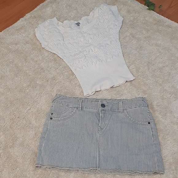 Express Nautical Fisherman Preppy Striped Jean Skirt - Picture 2 of 4